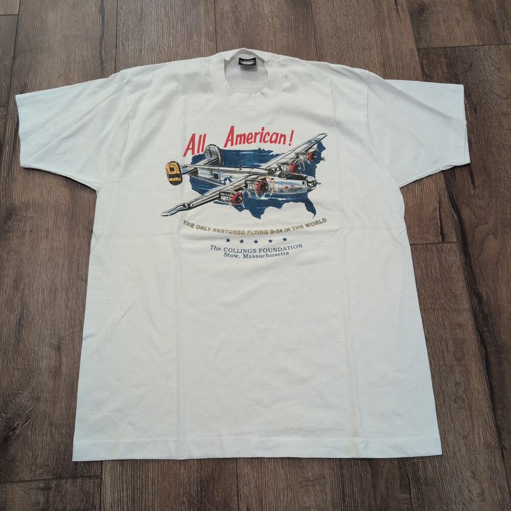 VTG‎ All American B-24 Airplane Adult XL Shirt Jet War Gun Army Retro USA 90s